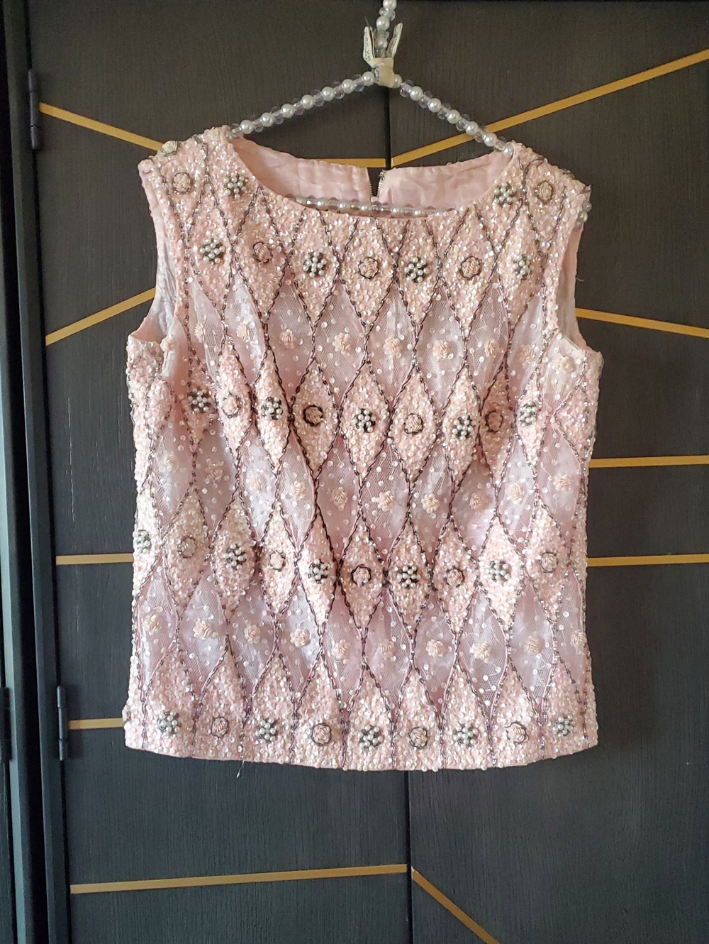 Vintage Embellished Sleeveless Pink Beaded Top